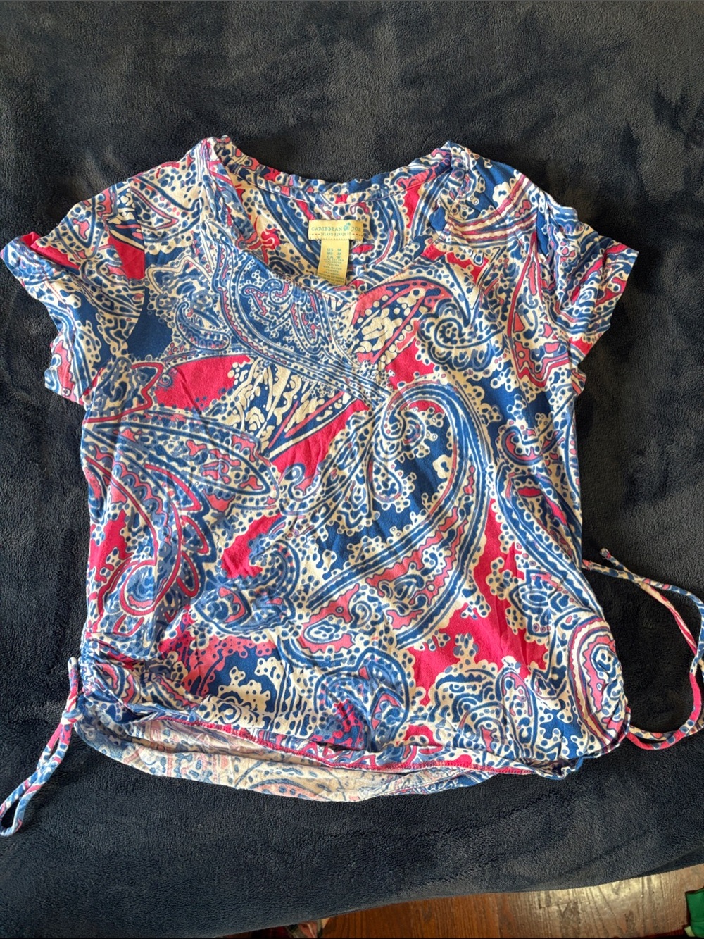 Paisley Print Short Sleeve Top - Red, Navy, Cream
